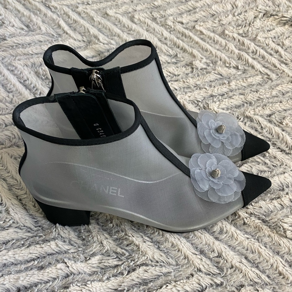 CHANEL Black and Gray Ankle Boots